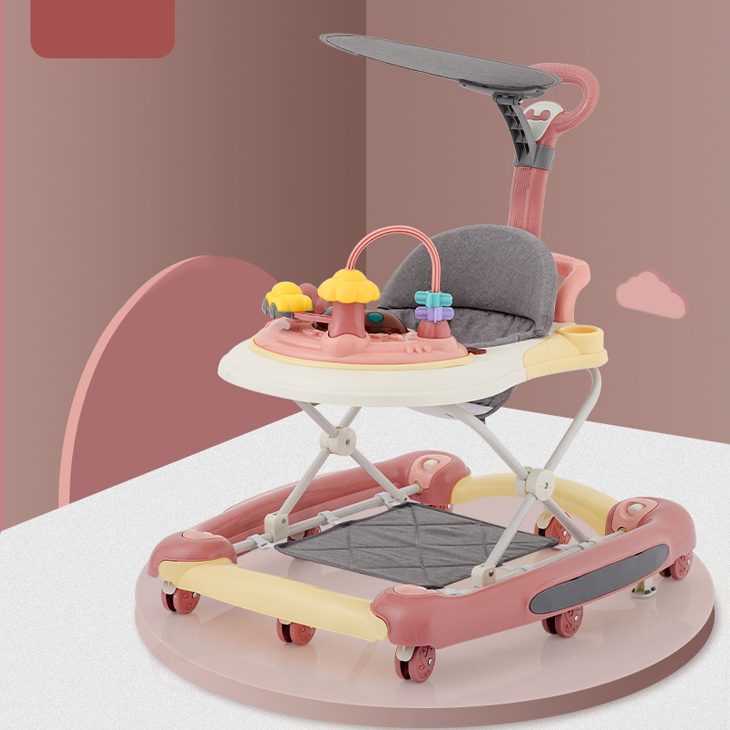Foldable Baby Walkers With Universal Wheel Multifunction Anti-Roll Anti O-Leg Walker Handcart Learning Start Walker