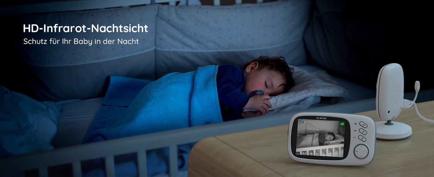 BOIFUN Baby Monitor with Camera and Audio, No WiFi, VOX Mode, Night Vision, 3.2'' HD Screen, Two-Way Audio, Baby Camera