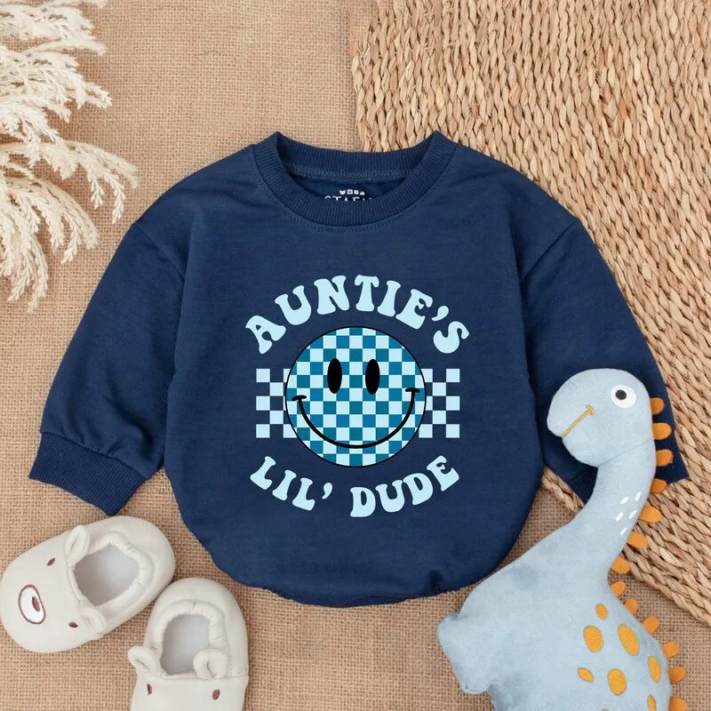 Auntie's Little Dude Baby Bubble Romper, Newborn Baby Gift, Baby Shower Gift, Auntie Baby Shirt, Pregnancy Announcement