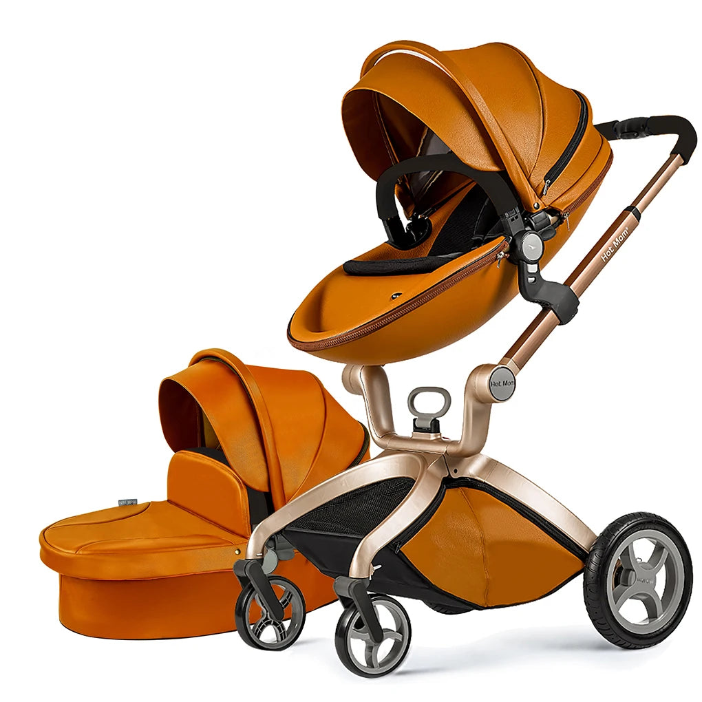 Baby Stroller High Landscape Convertible Infant Stroller Adjustable Canopy & Backrest Storage Basket Foot Cover