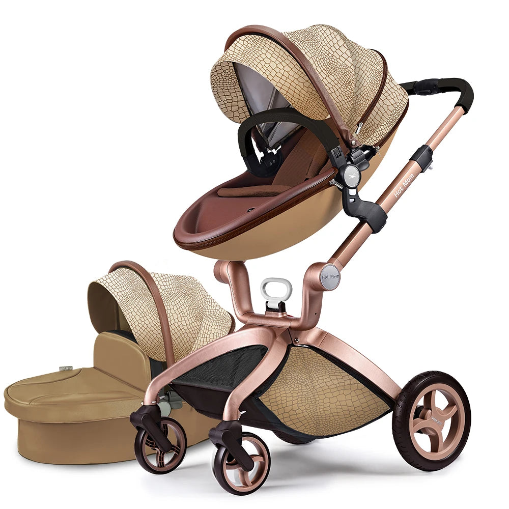 Baby Stroller High Landscape Convertible Infant Stroller Adjustable Canopy & Backrest Storage Basket Foot Cover