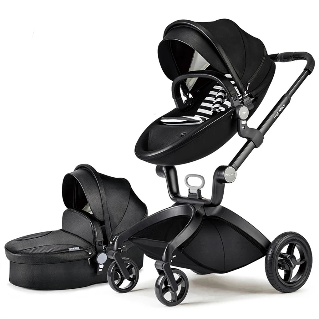 Baby Stroller High Landscape Convertible Infant Stroller Adjustable Canopy & Backrest Storage Basket Foot Cover