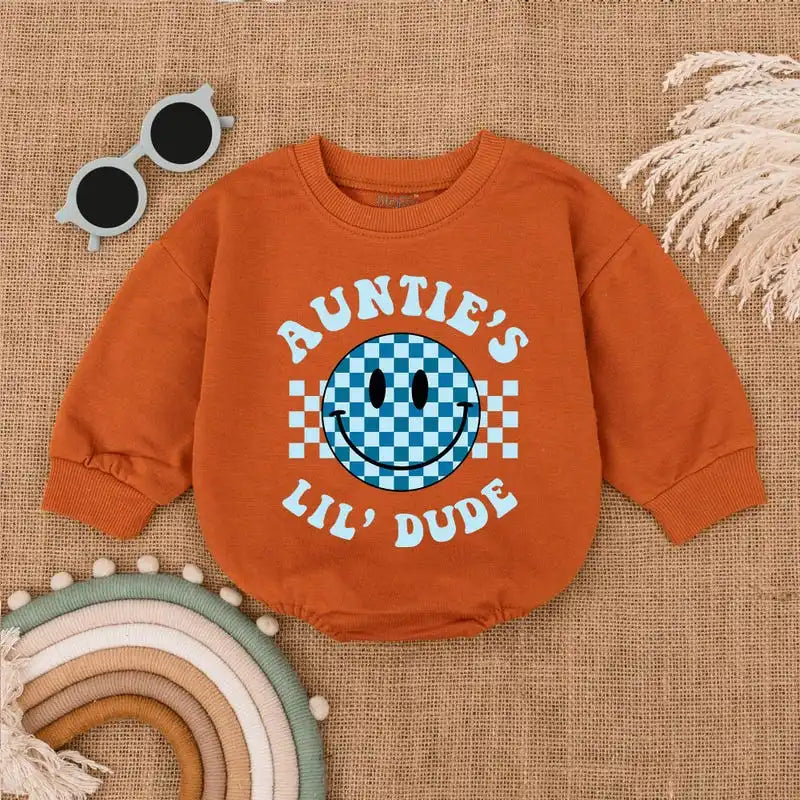Auntie's Little Dude Baby Bubble Romper, Newborn Baby Gift, Baby Shower Gift, Auntie Baby Shirt, Pregnancy Announcement