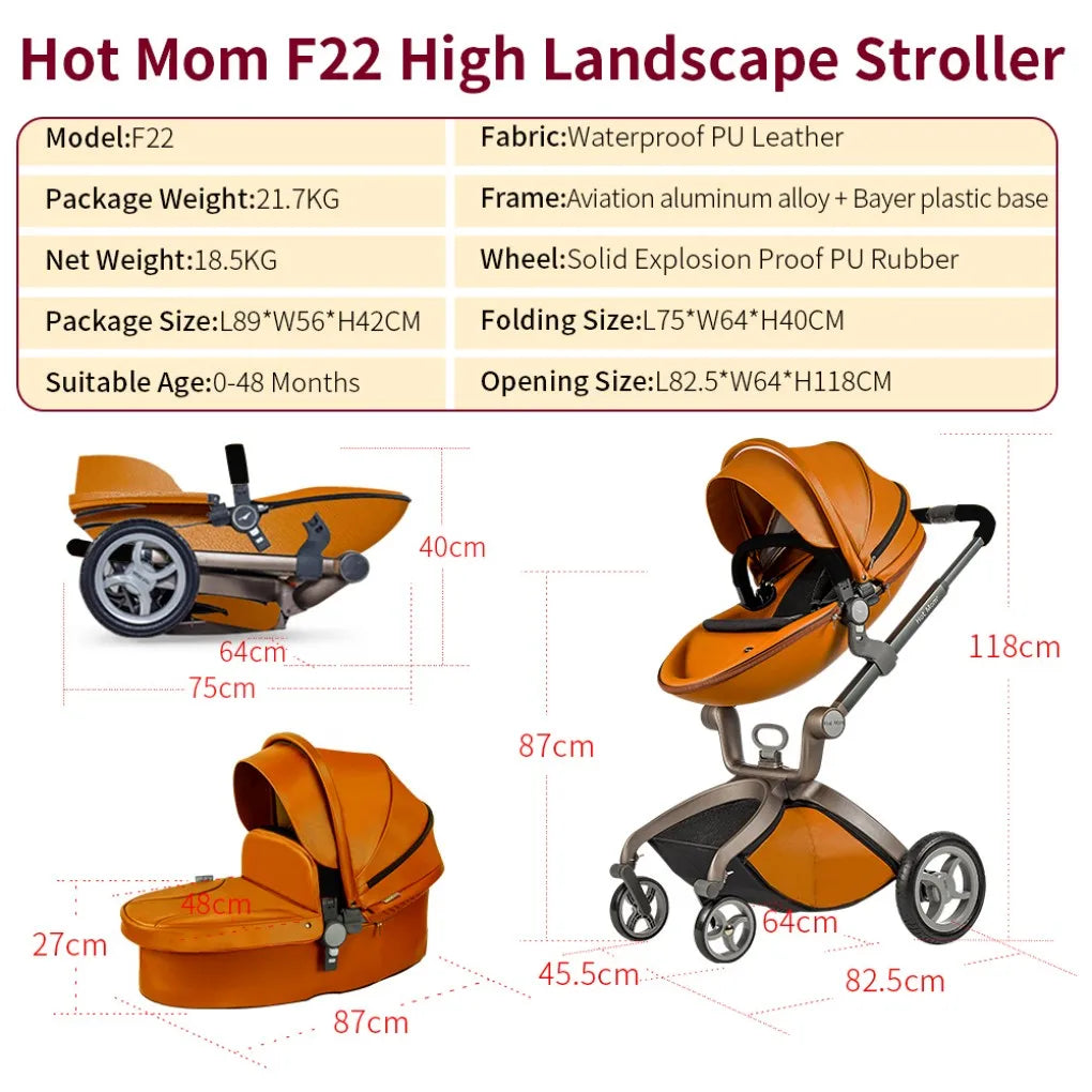 Baby Stroller High Landscape Convertible Infant Stroller Adjustable Canopy & Backrest Storage Basket Foot Cover