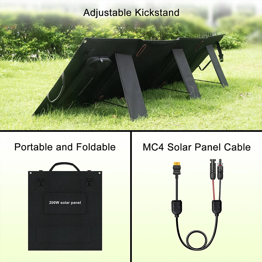 SOLARPLAY 200W Portable Foldable Solar Panel 18V Flexible Solar Panel for Family Camping Trip for Tourism Camping Power Station
