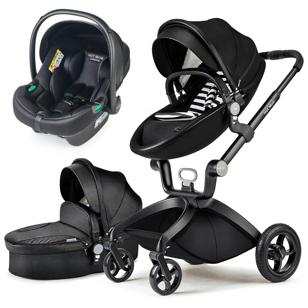 Baby Stroller High Landscape Convertible Infant Stroller Adjustable Canopy & Backrest Storage Basket Foot Cover