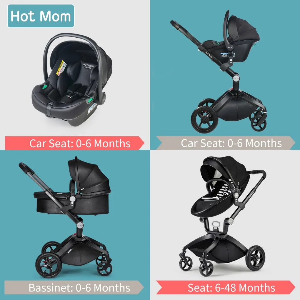 Baby Stroller High Landscape Convertible Infant Stroller Adjustable Canopy & Backrest Storage Basket Foot Cover