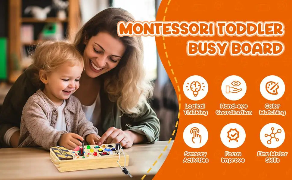 Montessori Busy Board, Wooden Sensory Toy, Immersive Multi-Functional Experience for Boys and Girls