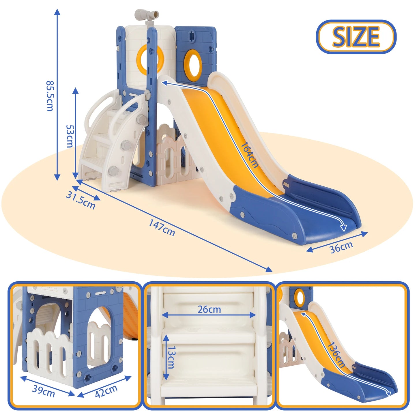 Sturdy Toddler Slide with Basketball Hoop Plastic Kids Slide Climber with Anti-Slip Steps Indoor Outdoor Children Toy Playground