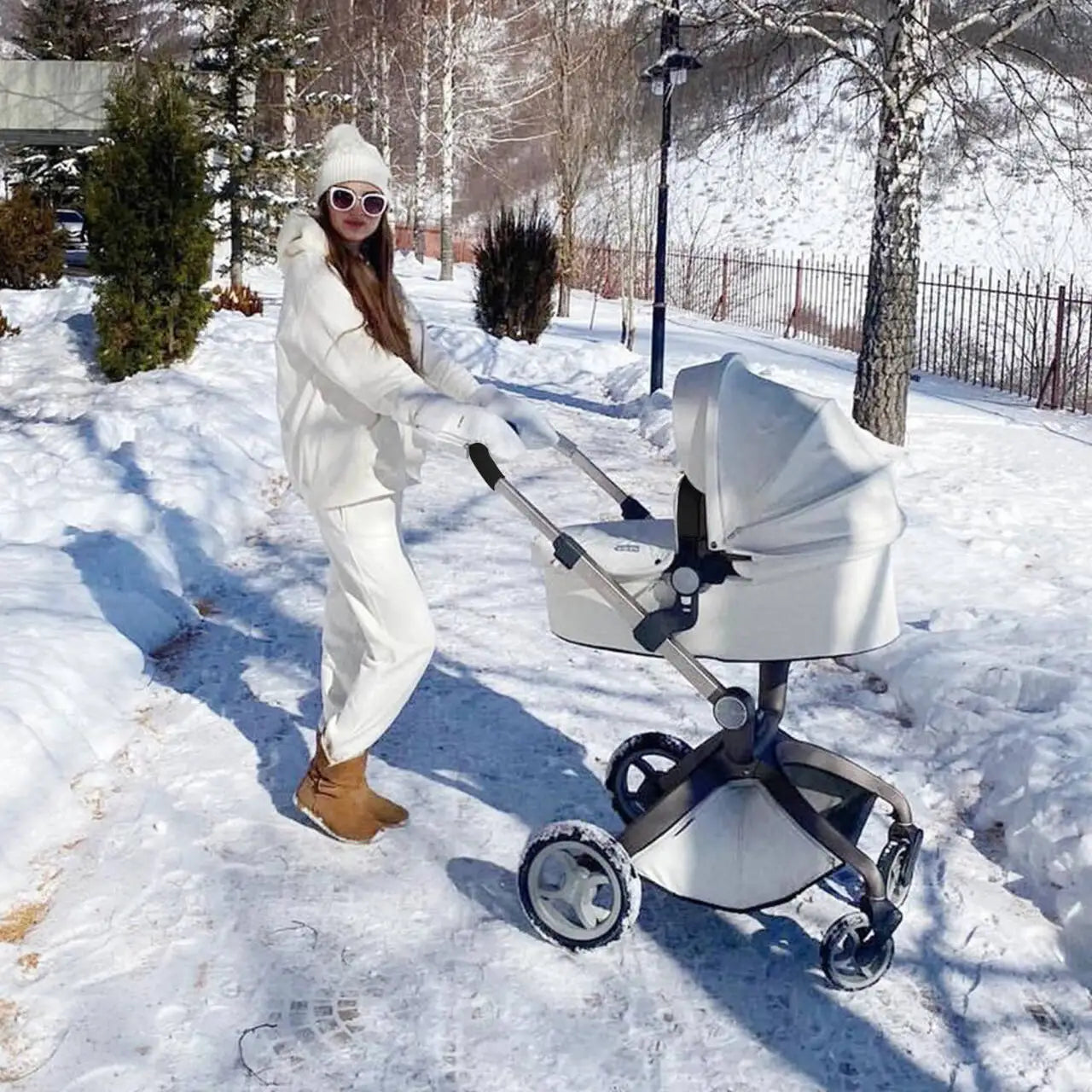 Baby Stroller High Landscape Convertible Infant Stroller Adjustable Canopy & Backrest Storage Basket Foot Cover