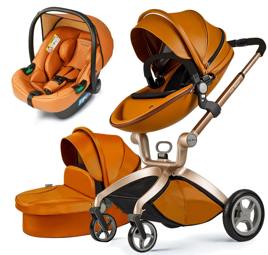 Baby Stroller High Landscape Convertible Infant Stroller Adjustable Canopy & Backrest Storage Basket Foot Cover