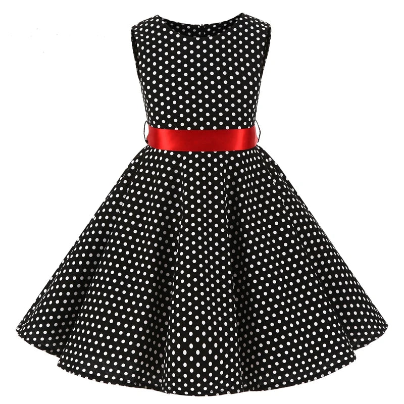 Summer Girls Dress Elegant Vintage Cotton Retro Princess Dress Party Costume Kids Clothes Polka Dot Girl Dress Children Clothing
