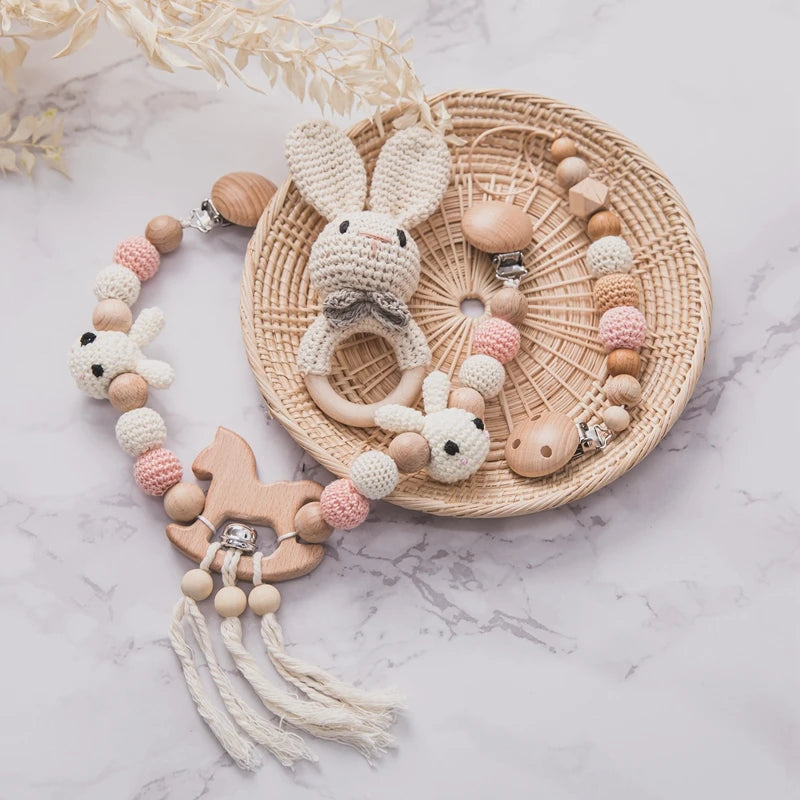 Newborn Bath Toy Set Double Sided Cotton Blanket Crochet Rattle Stroller Toys Animal Teething Bracelet Baby Birth Gift Product