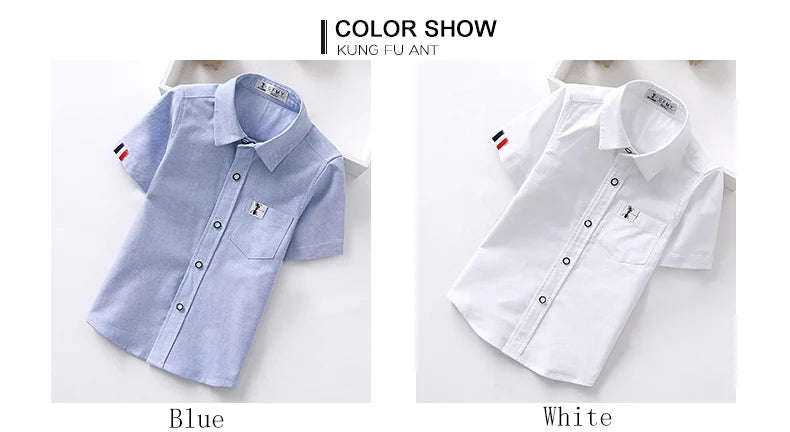 GFMY 2020 Summer Hot Sale Children Shirts Casual Solid Cotton Solid Color Blue White Short-sleeved Boys Shirts For 2-14 Years