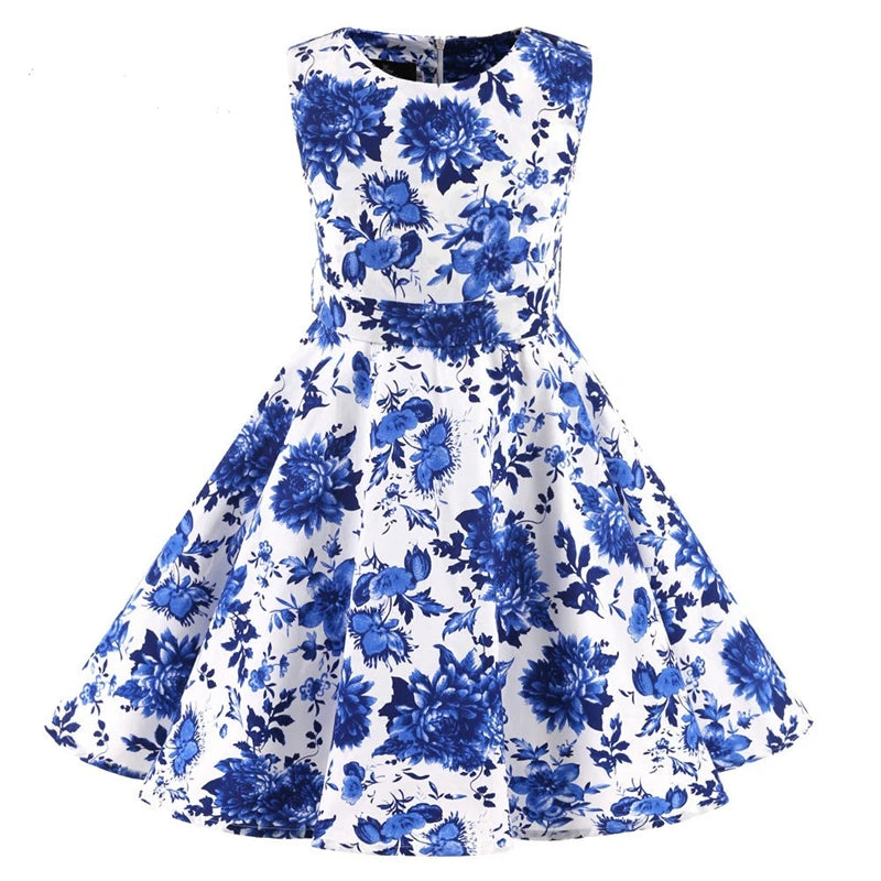 Summer Girls Dress Elegant Vintage Cotton Retro Princess Dress Party Costume Kids Clothes Polka Dot Girl Dress Children Clothing