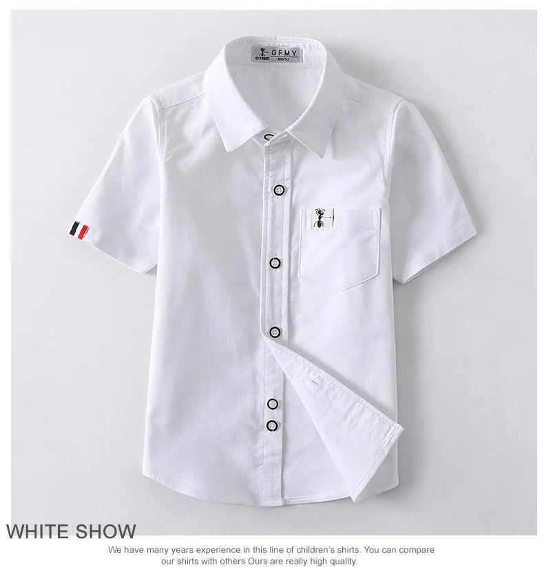 GFMY 2020 Summer Hot Sale Children Shirts Casual Solid Cotton Solid Color Blue White Short-sleeved Boys Shirts For 2-14 Years