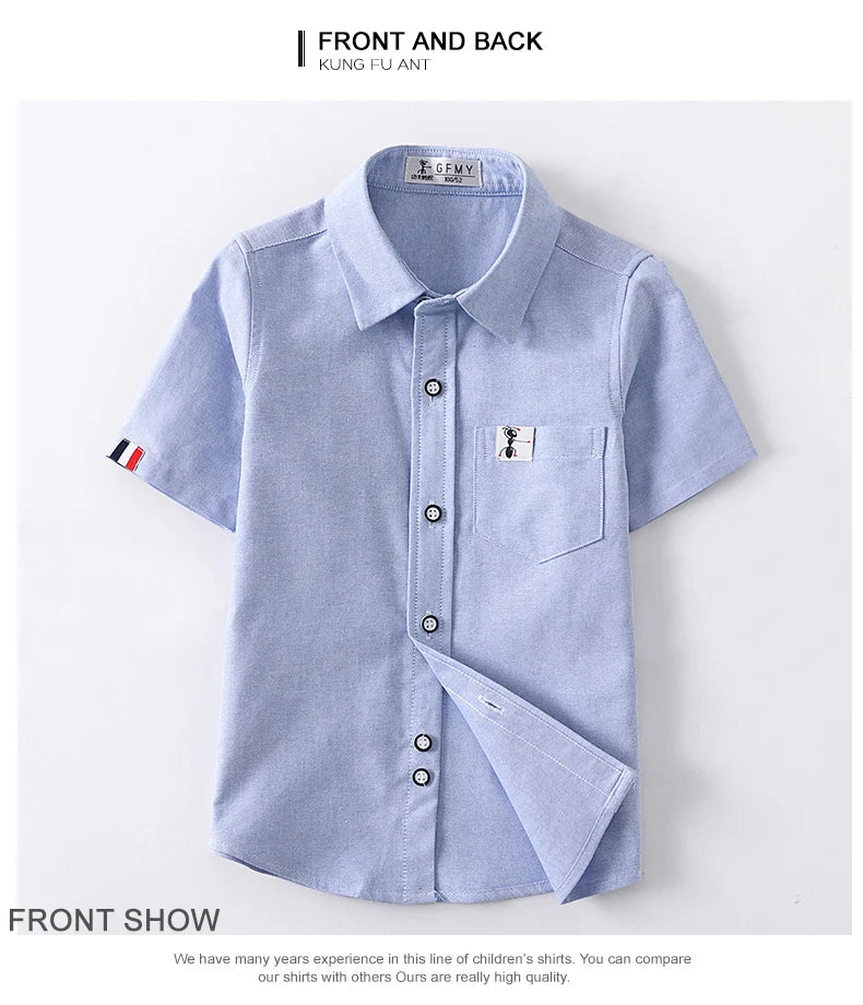 GFMY 2020 Summer Hot Sale Children Shirts Casual Solid Cotton Solid Color Blue White Short-sleeved Boys Shirts For 2-14 Years