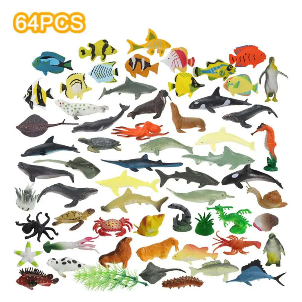 64PCS Simulation Mini Marine Animal Set Classic Model Toy Children's Educational Learning Toys Exquisite Birthday Gift