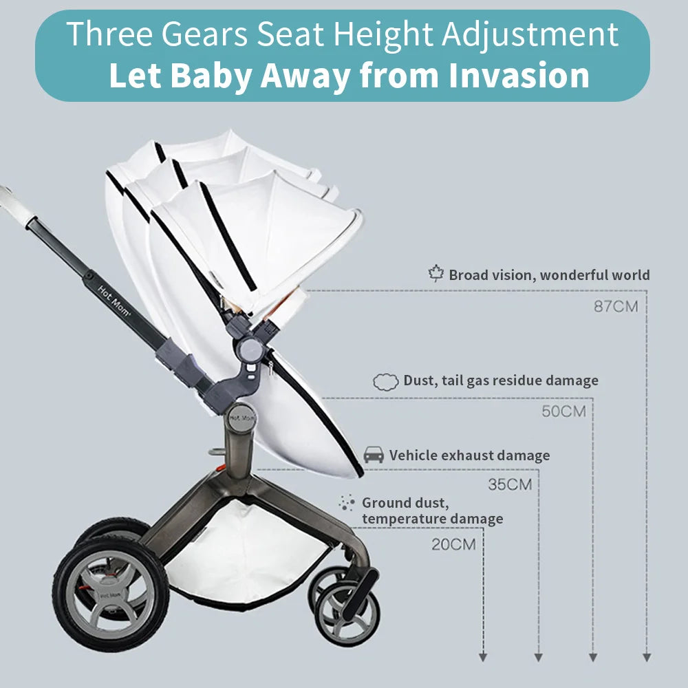 Hot Mom F22 baby stroller 3in1 ,adjustable seat,aluminum frame,solid rubber tires,rain cover,mosquito net,large storage basket