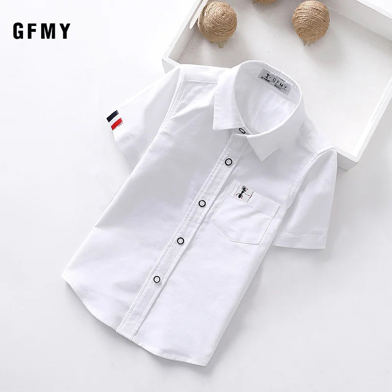 GFMY 2020 Summer Hot Sale Children Shirts Casual Solid Cotton Solid Color Blue White Short-sleeved Boys Shirts For 2-14 Years