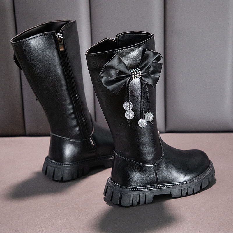 Girls Boots Zip Kids Knee High Non-Slip Plush Long Snow Boots for Girls High Leather Boots Winter Fashion Boot Princess Shoes