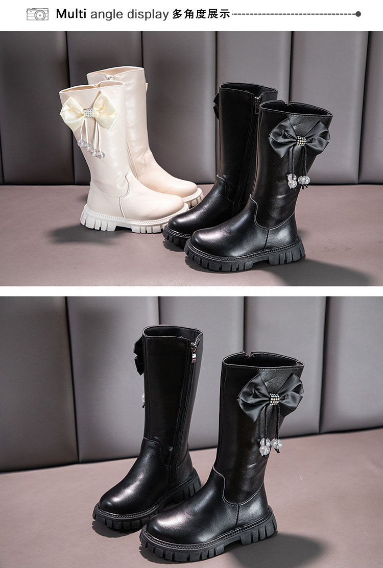 Girls Boots Zip Kids Knee High Non-Slip Plush Long Snow Boots for Girls High Leather Boots Winter Fashion Boot Princess Shoes