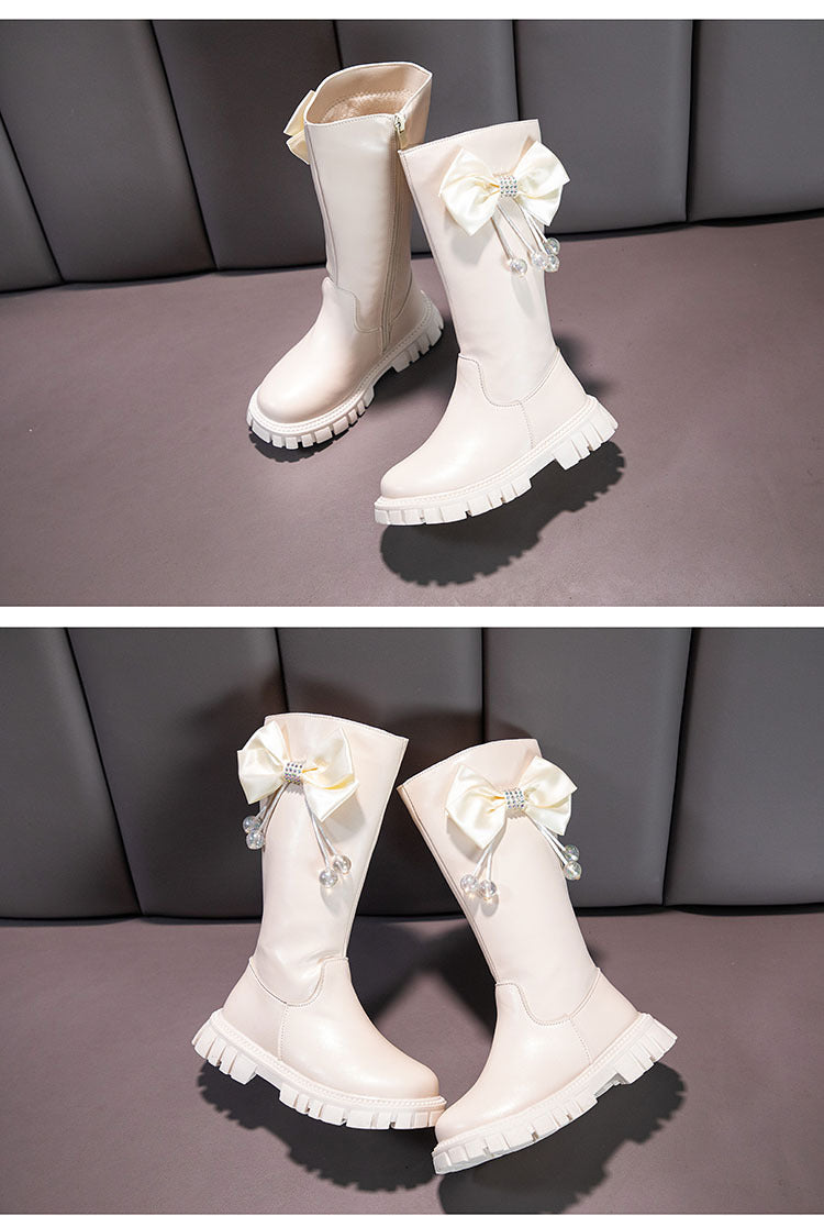 Girls Boots Zip Kids Knee High Non-Slip Plush Long Snow Boots for Girls High Leather Boots Winter Fashion Boot Princess Shoes