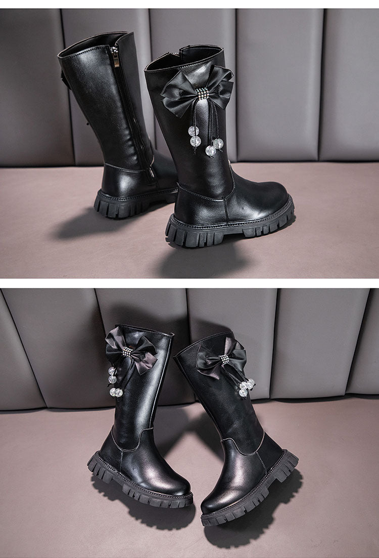 Girls Boots Zip Kids Knee High Non-Slip Plush Long Snow Boots for Girls High Leather Boots Winter Fashion Boot Princess Shoes