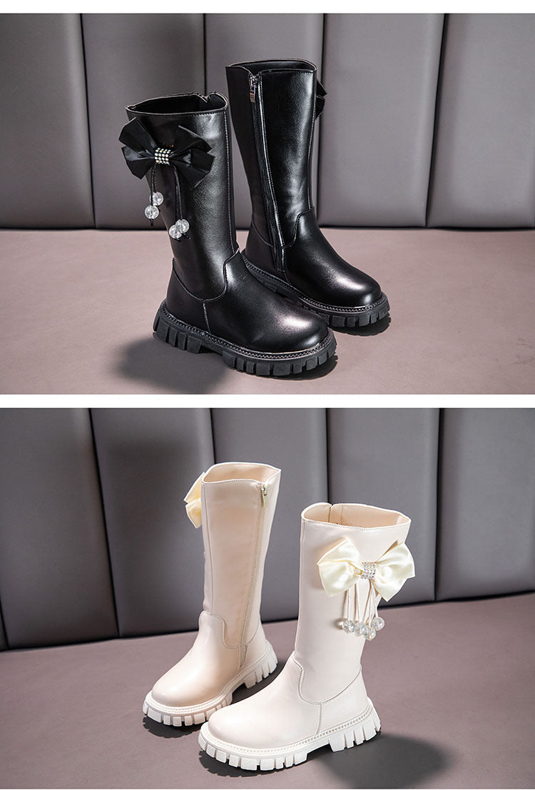 Girls Boots Zip Kids Knee High Non-Slip Plush Long Snow Boots for Girls High Leather Boots Winter Fashion Boot Princess Shoes