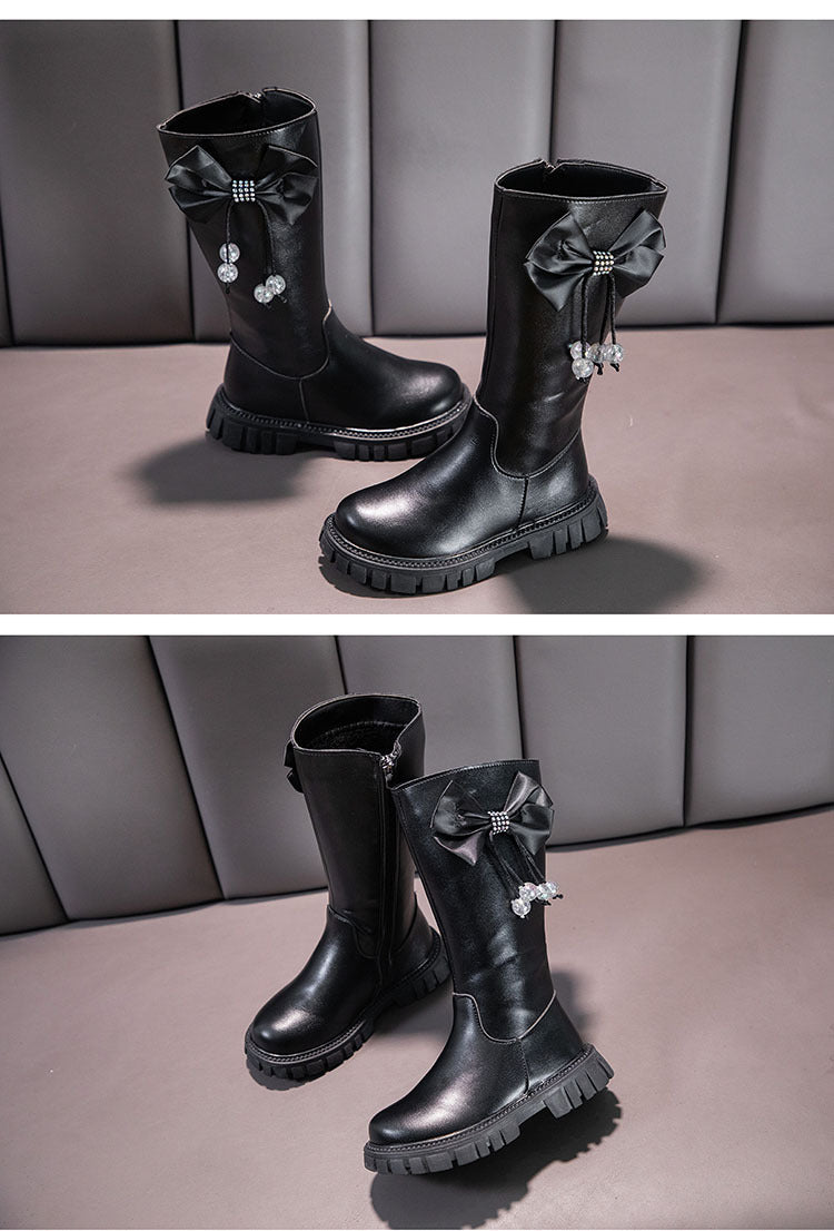 Girls Boots Zip Kids Knee High Non-Slip Plush Long Snow Boots for Girls High Leather Boots Winter Fashion Boot Princess Shoes