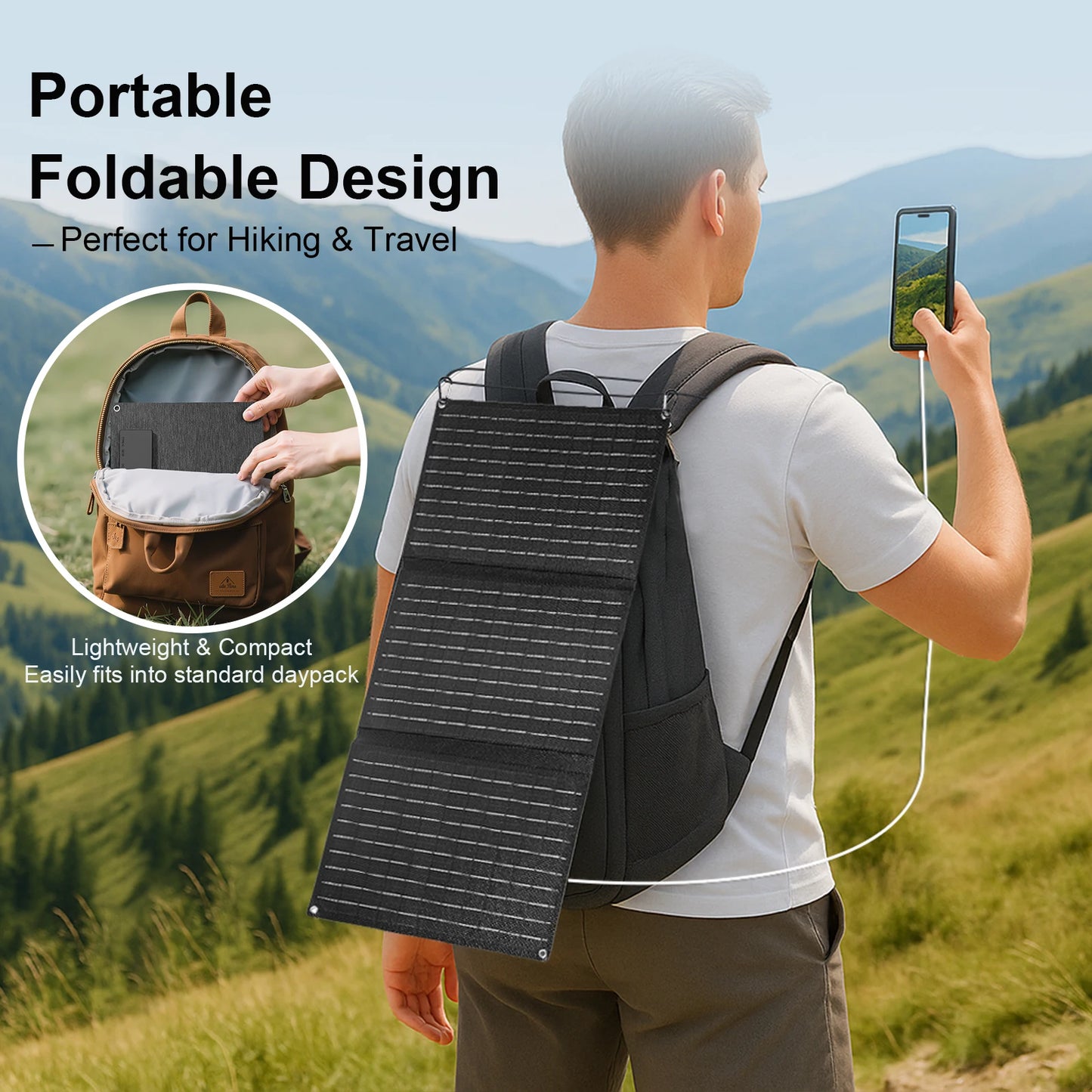 30w 40w Portable Solar Panel 18V Camping Foldable Flexible Monocrystalline Solar Cell Charger for House Camper Travel