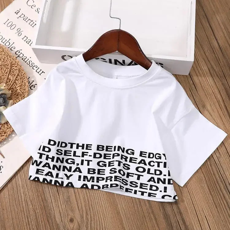 Kids Girls short Clothes Set Summer cotton Crop Tops T-shirt+Denim shorts 2pcs teens Girl Outfits Baby Girls Clothing 4 5 7 10 1