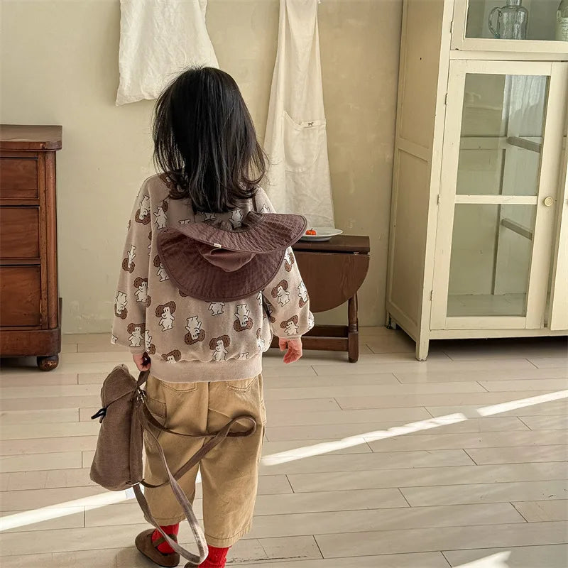 2025 Spring New Children Cargo Pants Cotton Boys Casual Pants Solid Versatile Baby Girls Loose Trousers Kids Wide Leg Pants