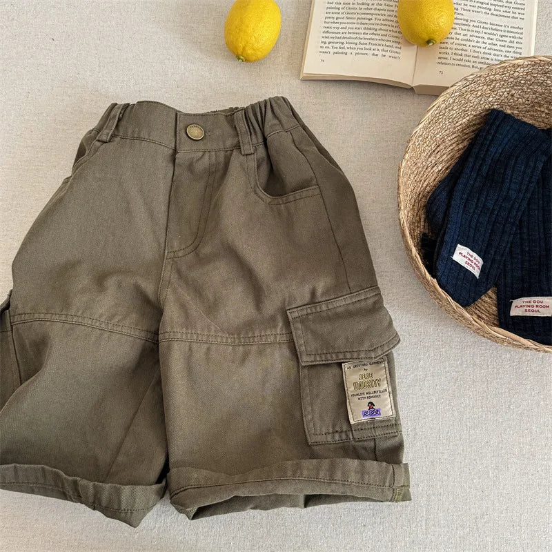 2025 Spring New Children Cargo Pants Cotton Boys Casual Pants Solid Versatile Baby Girls Loose Trousers Kids Wide Leg Pants