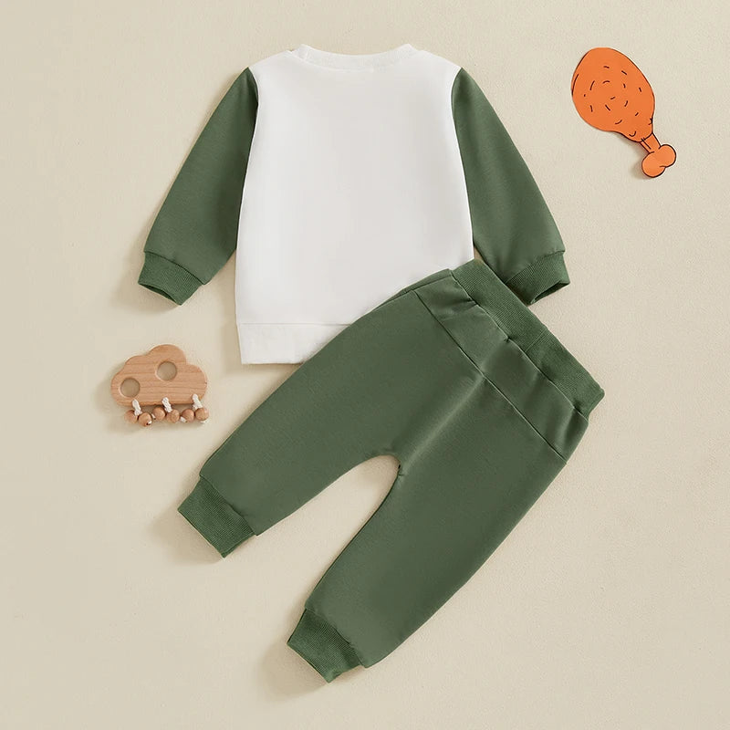 Boys Autumn Outfits Hen Embroidery Sweatshirts and Pants Set Long Sleeve Pullover and Trousers 2-Piece Clothing Ensemble