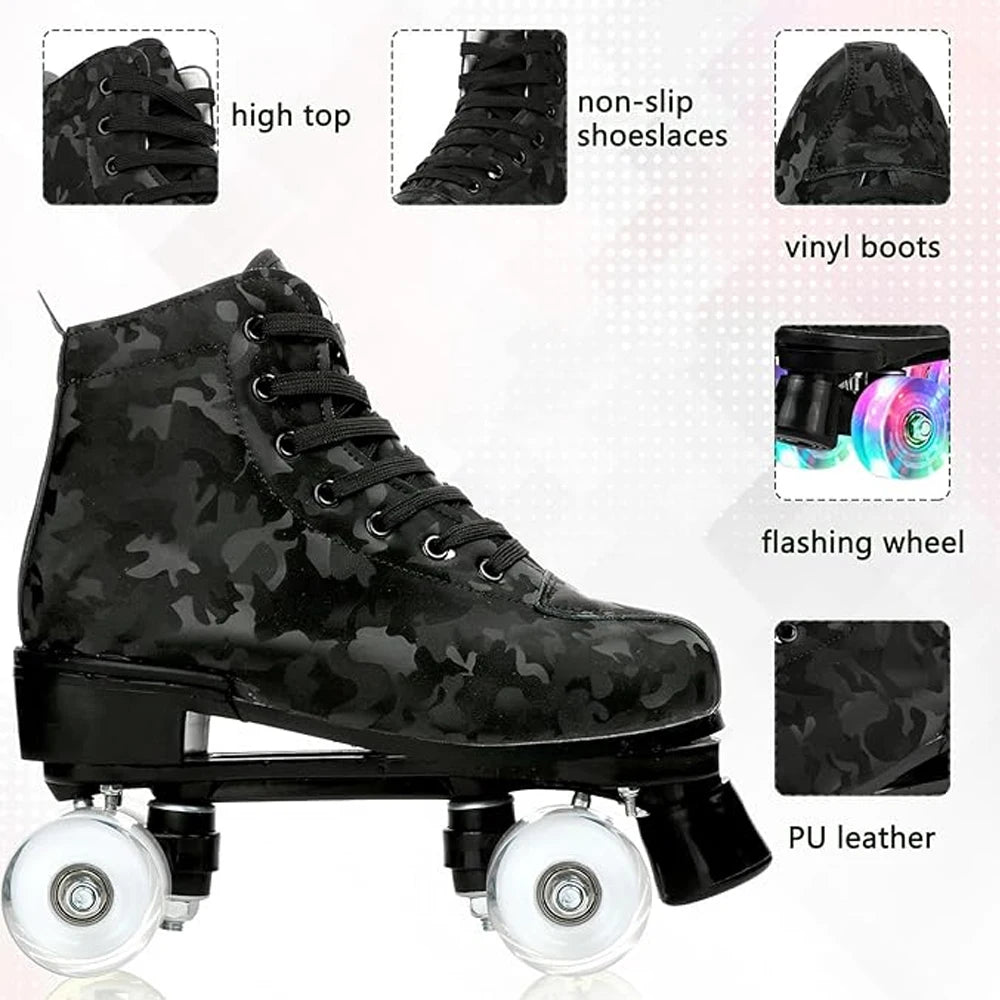 Outdoor Roller Skates Sports Double Row Skates Quad 4 Wheels Skating Flashing Roller Skates Shoes for Youth Boys Girls