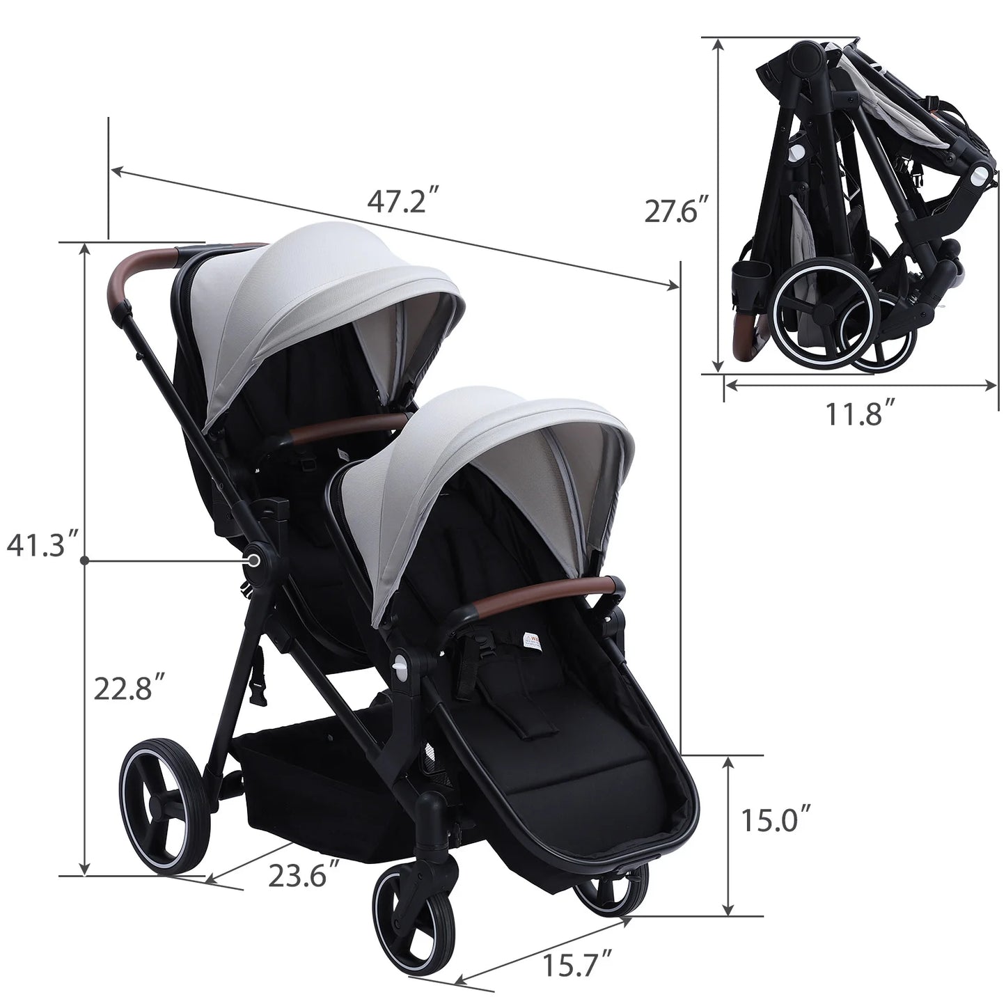Double Stroller Track Tandem Stroller for Infant and Toddler, Foldable Pushchair Bassinet Pram, Multi-Position Reversible