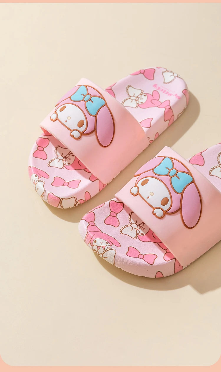 SANRIO Kuromi Cartoon Slippers Girls And Boys Indoor Non-slip Slide Shoes Outdoor Open Toe Sandals For Children Soft Comfortable