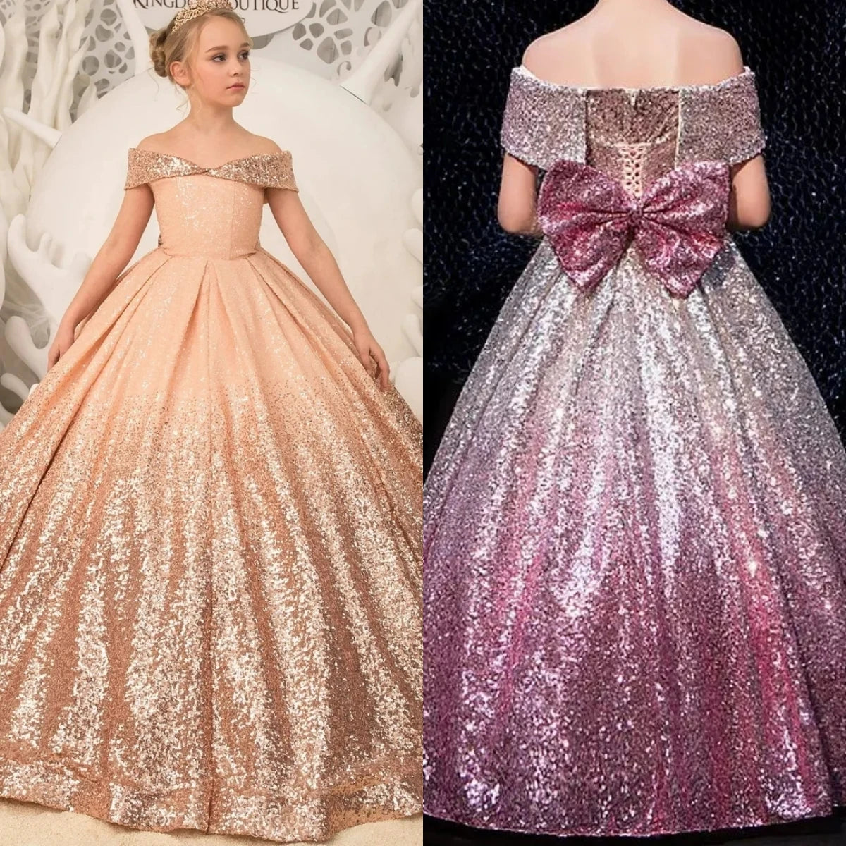 Luxury Formal Evening Dresses for Flower Girl Dress Kids Birthday Party Elegant Sequins Gown Fluffy Long Pageant Prom Ball Gown