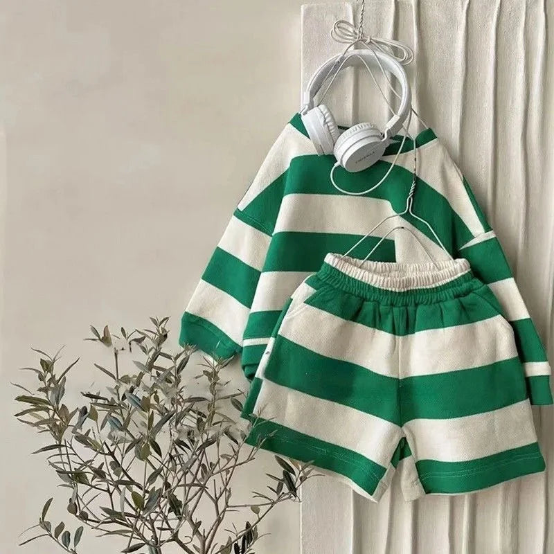 Baby Girl Boy Cotton Striped Clothes Set Hoodie and Shorts 2pcs Infant Toddler Child Tracksuit Spring Autumn Summer 1-7Y