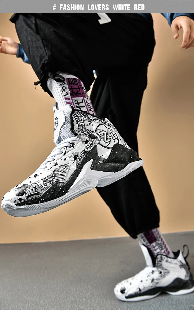 Basketball Shoes No-Slip Breathable Outdoor Shoes Fashion Graffiti Training Shoes