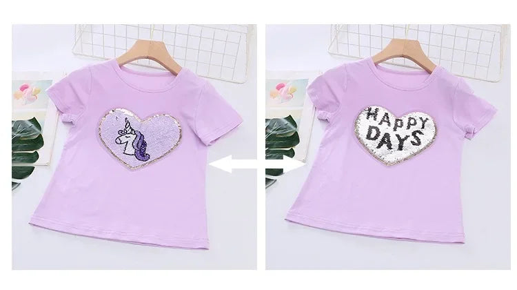 2025 New Unicorn Kids T-shirt Short sleeves Children Cotton Summer Baby Girls Tee Party Princess Girl Clothes Costumes 3-8Y