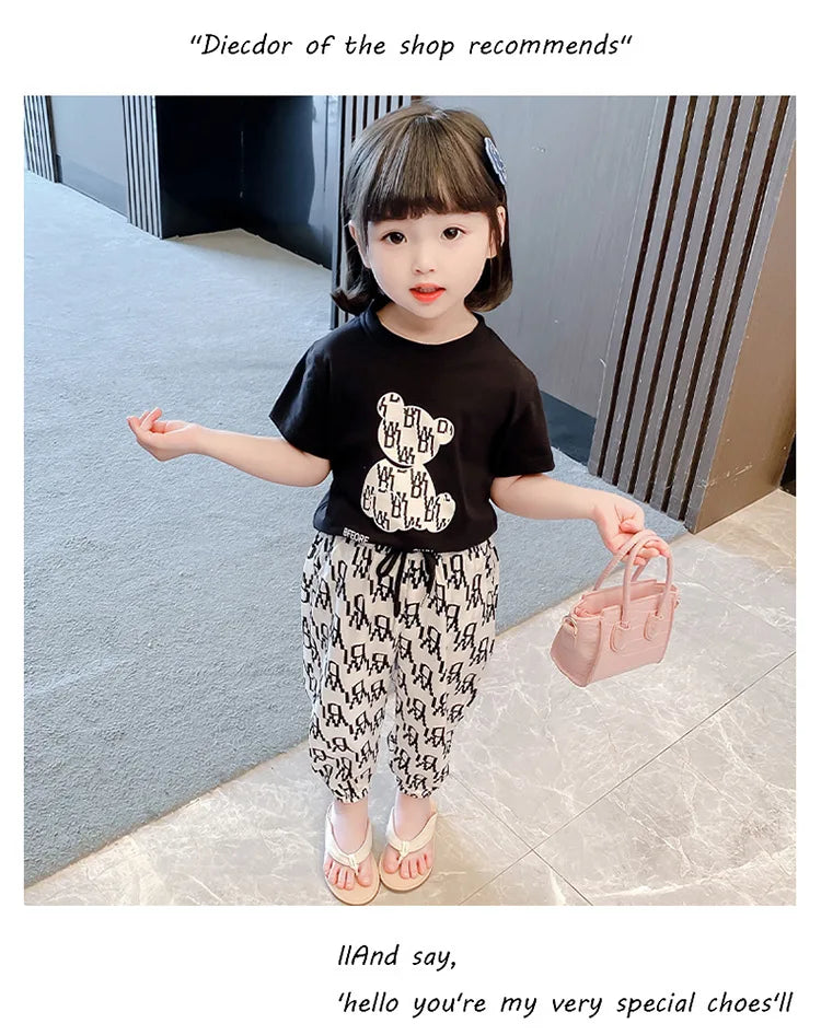 Kids Girls Clothing Sets Mother Kids Clothes Summer Children Clothings Cotton Toddlers Girl Short Sleeve Pants 2pcs Clothes Suit