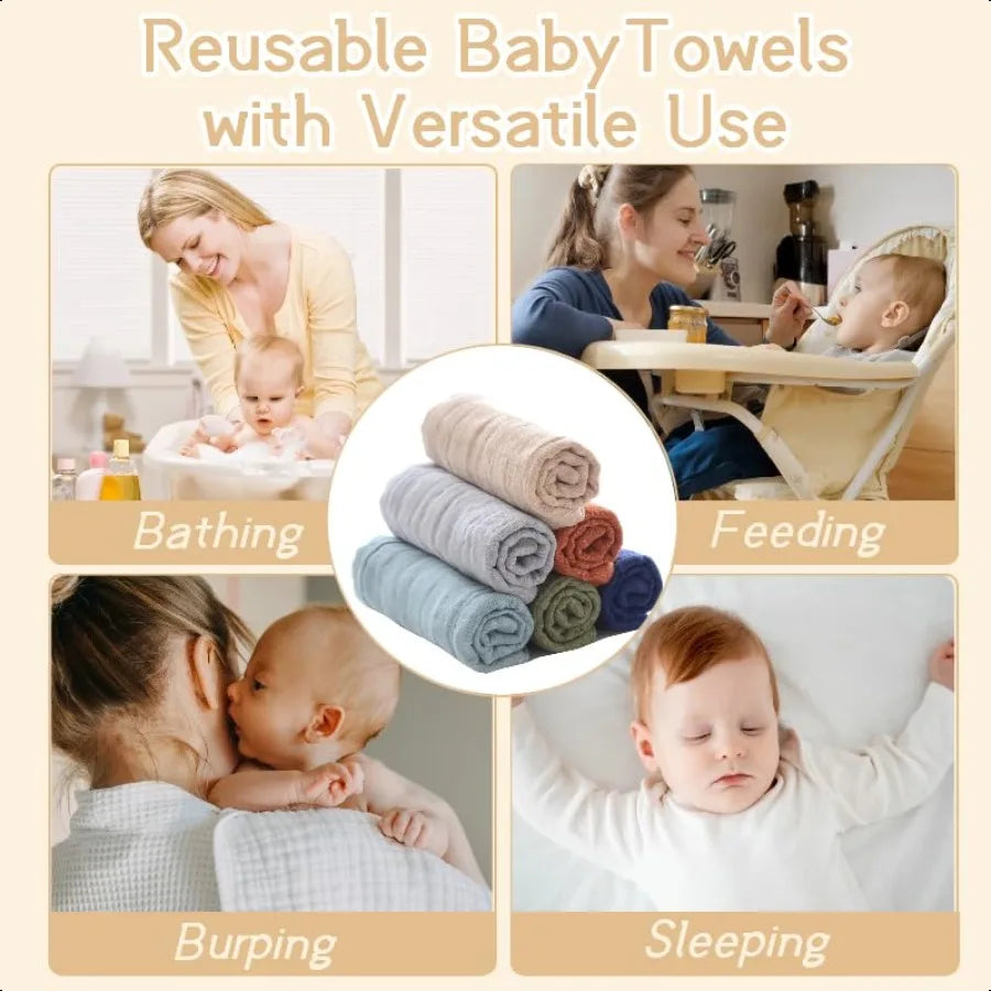 Cotton Towel for Baby Soft Face Cloths Newborn Absorbent Bath Wipes Muslin Washcloth Burp Cloths or Towels Pack of 6 12x12 inch