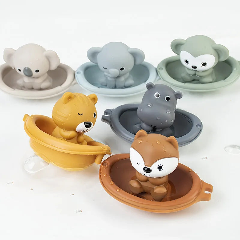 Baby Bath Toys Stacking Bath Boat Toy Silicone Adorable Animal Finger Puppets for Children Interactive Floating Squeeze Toy Gift