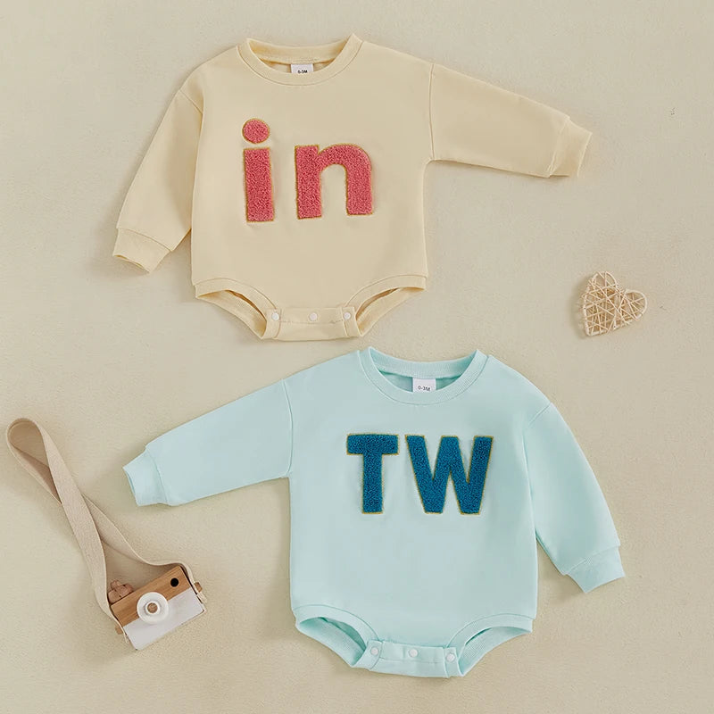 Adorable Baby Twins Matching Romper Set with Fun Embroidered Designs for Newborn Toddler Girl and Boy - Stylish and Cozy