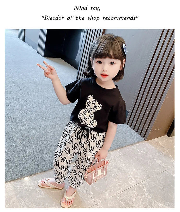 Kids Girls Clothing Sets Mother Kids Clothes Summer Children Clothings Cotton Toddlers Girl Short Sleeve Pants 2pcs Clothes Suit