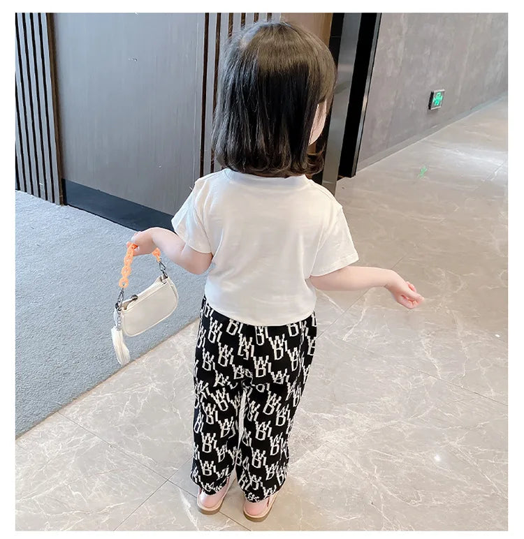 Kids Girls Clothing Sets Mother Kids Clothes Summer Children Clothings Cotton Toddlers Girl Short Sleeve Pants 2pcs Clothes Suit