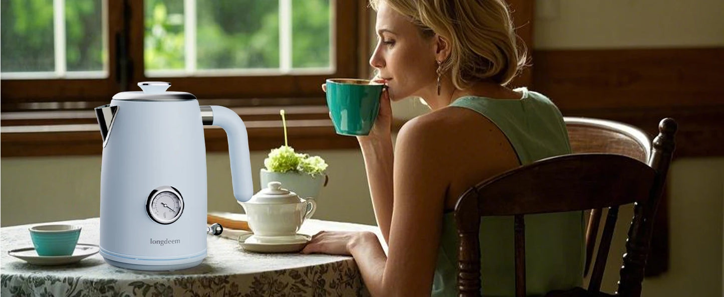 1L Small Electric Kettles Stainless Steel, Portable Travel Mini Hot Water Boiler Heater, Cool Touch Teapot, Auto Shut-Off, Blue