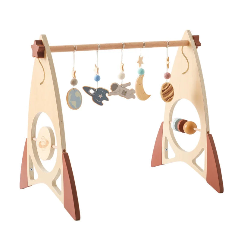 Baby Wooden Gym Frame Rocket Model Newborn Play Gym Activity Celestial Hanging Pendant Rattle For Baby Education Montessori Toys